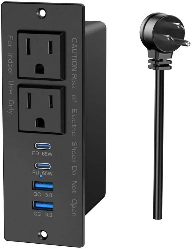 Main image of 65W USB C Recessed Power Strip, Recessed Outlet with 4 USB Ports, Flush Mount Furniture Hidden Drawer Fast Charging Station for Home Office-6FT