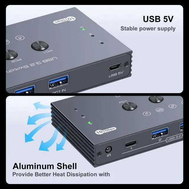 Alt view image 6 of 7 - USB 3.2 Switch 3 Computers Sharing 3*USB A & 1*USB C Port 10Gbps USB Switch Selector Sharing Keyboard Mouse Printer Scanner with 3 USB A Input Cable and IR Remote Control