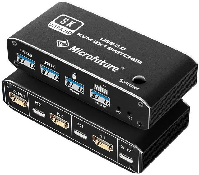 Main image of 8K@60Hz KVM Switch 2X1, HDMI 2.1 for 1 Monitor 2 Computers, 4 USB3.0 Devices, USB C Selector With Hotkey, Supports 4K@120Hz, 2K@144Hz, 1080P@240Hz (2 USB 3.0 Cable Included)