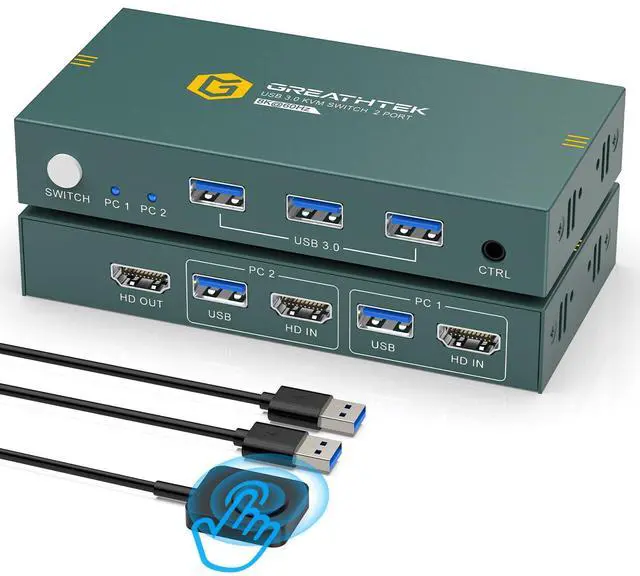 Main image of 8K HDMI KVM Switch 2 Computers 1 Monitor,USB3.0 8K@60HZ 2 Port kvm Switcher for 2 PC/Laptop to Share Keyboard&Mouse,Remoto Control,EDID Supported
