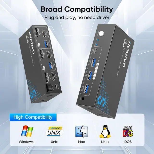 Alt view image 7 of 7 - HDMI DisplayPort KVM Switch 2 Monitors 2 Computers, 8K@60Hz Dual Monitor KVM Switcher with HDMI 2.1 & DisplayPort 1.4, USB 3.0 Hub,with Controller & 2 USB Cables & EDID Adaptive -S7240PH2