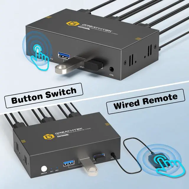 Alt view image 5 of 7 - 8K HDMI KVM Switch 2 Monitors 2 Computers,8K@60HZ USB3.0 Dual Monitors KVM Switches for 2 PC/Laptops Share Mouse Keyboard and 2 Screens,with 2 USB Cables/Controller,EDID Adapative,Plug&Play