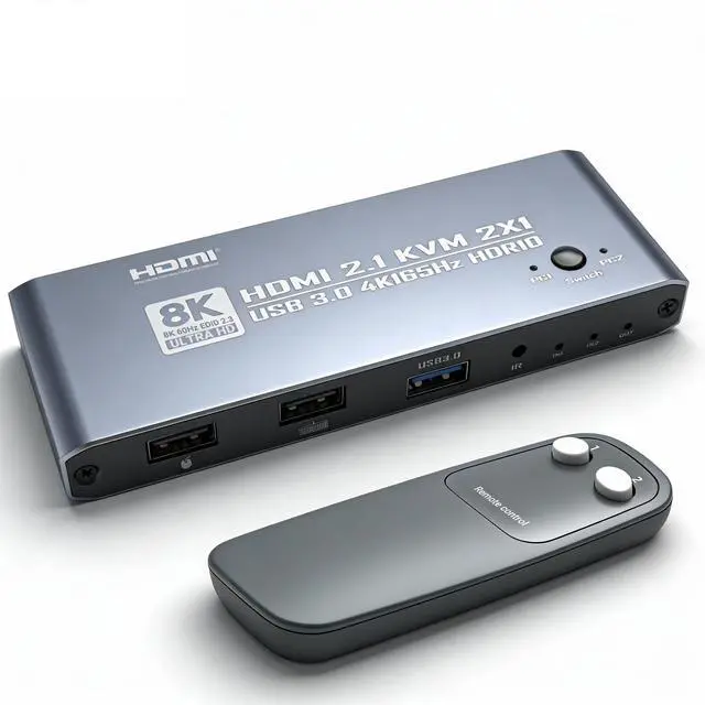 Main image of HDMI KVM Switch 4K@165Hz USB 3.0 8K KVM Switcher with IR Remote Control HDMI 2.1 HDCP 2.3 2-in-1 HDMI Switches for Home Office Gaming