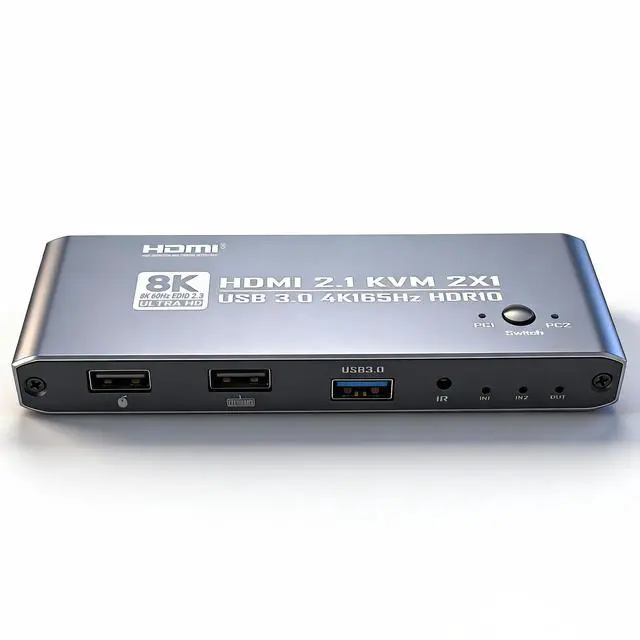 Alt view image 3 of 6 - HDMI KVM Switch 4K@165Hz USB 3.0 8K KVM Switcher with IR Remote Control HDMI 2.1 HDCP 2.3 2-in-1 HDMI Switches for Home Office Gaming