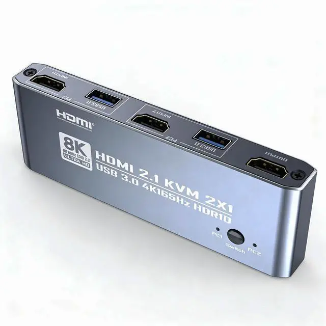 Alt view image 4 of 6 - HDMI KVM Switch 4K@165Hz USB 3.0 8K KVM Switcher with IR Remote Control HDMI 2.1 HDCP 2.3 2-in-1 HDMI Switches for Home Office Gaming