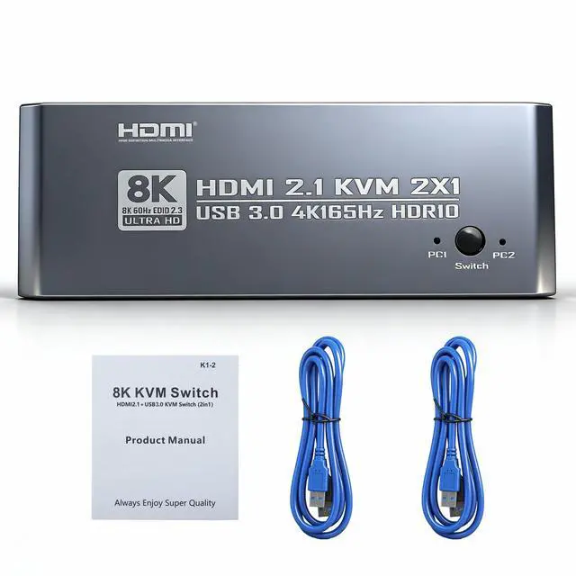 Alt view image 6 of 6 - HDMI KVM Switch 4K@165Hz USB 3.0 8K KVM Switcher with IR Remote Control HDMI 2.1 HDCP 2.3 2-in-1 HDMI Switches for Home Office Gaming