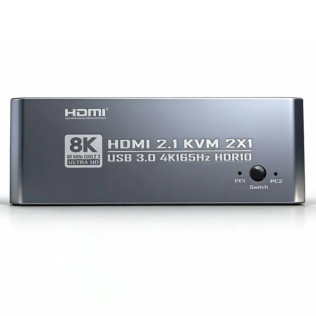 Alt view image 2 of 6 - HDMI KVM Switch 4K@165Hz USB 3.0 8K KVM Switcher with IR Remote Control HDMI 2.1 HDCP 2.3 2-in-1 HDMI Switches for Home Office Gaming