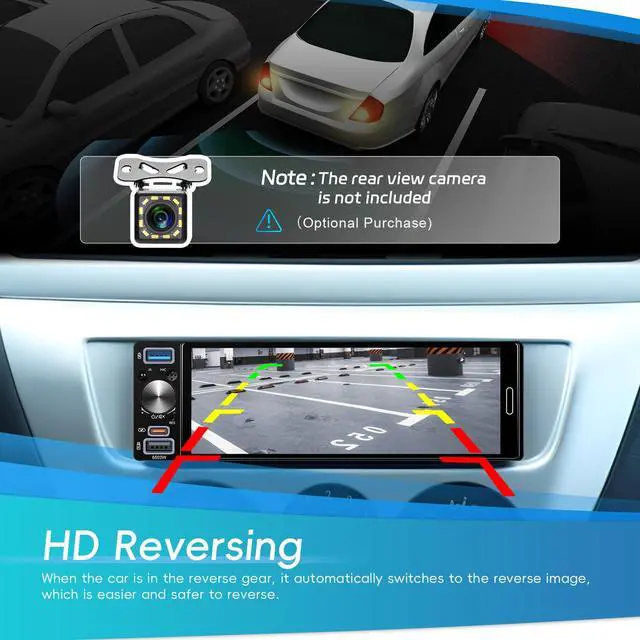Alt view image 5 of 7 - Single Din Car Stereo with Wireless Carplay Android Auto, 2026 Upgraded Bluetooth 5.2 Type-C/USB, 6.5 Inch Incell HD Touch Screen Car Radio with Waterproof Backup Camera Mirror Link FM CVBS EQ SWC+MIC