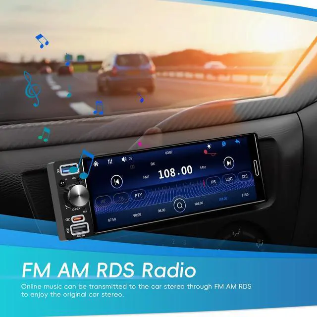 Alt view image 4 of 7 - Single Din Car Stereo with Wireless Carplay Android Auto, 2026 Upgraded Bluetooth 5.2 Type-C/USB, 6.5 Inch Incell HD Touch Screen Car Radio with Waterproof Backup Camera Mirror Link FM CVBS EQ SWC+MIC