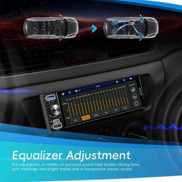 Alt view image 6 of 7 - Single Din Car Stereo with Wireless Carplay Android Auto, 2026 Upgraded Bluetooth 5.2 Type-C/USB, 6.5 Inch Incell HD Touch Screen Car Radio with Waterproof Backup Camera Mirror Link FM CVBS EQ SWC+MIC