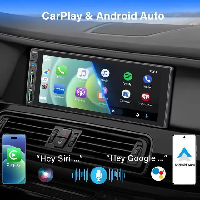 Alt view image 2 of 7 - 6.9" Single Din Car Stereo with Apple CarPlay & Android Auto, Single Din Touchscreen Radio, Car Stereo with Bluetooth, Backup Camera, GPS Navigation, Mirror Link, FM/AM, EQ, USB, SWC, MIC