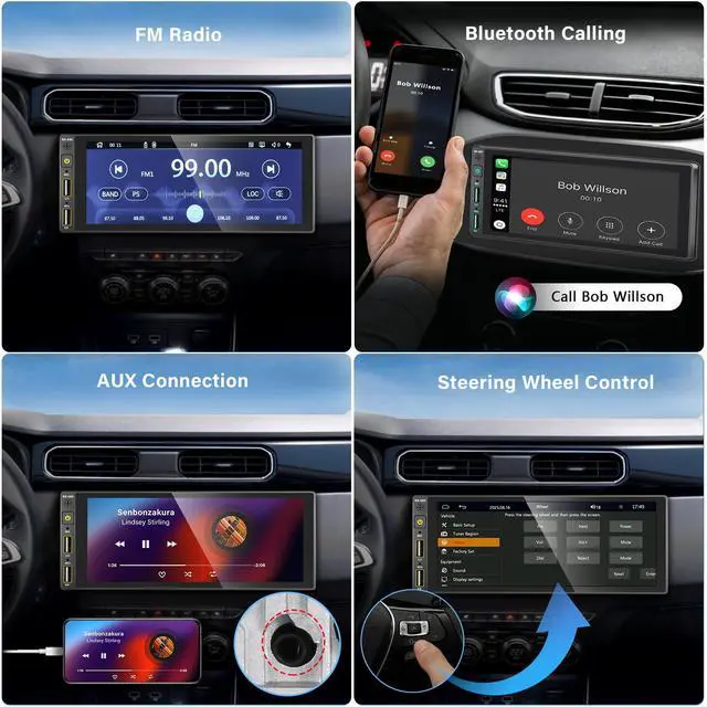 Alt view image 6 of 7 - 6.9" Single Din Car Stereo with Apple CarPlay & Android Auto, Single Din Touchscreen Radio, Car Stereo with Bluetooth, Backup Camera, GPS Navigation, Mirror Link, FM/AM, EQ, USB, SWC, MIC