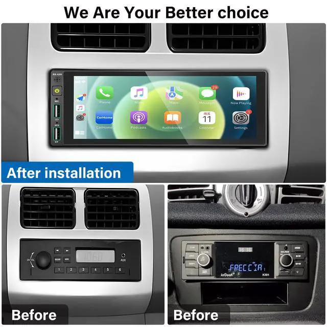 Alt view image 4 of 7 - 6.9" Single Din Car Stereo with Apple CarPlay & Android Auto, Single Din Touchscreen Radio, Car Stereo with Bluetooth, Backup Camera, GPS Navigation, Mirror Link, FM/AM, EQ, USB, SWC, MIC
