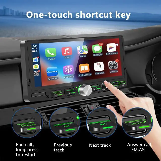 Alt view image 3 of 7 - Single Din Touchscreen Radio with Wireless Apple CarPlay & Android Auto, 6.9" IPS Car Stereo with Bluetooth, Mirror Link, FM/AM,EQ, USB/Type-C, SWC, HD Backup Camera, Microphone for Car Audio Upgrade