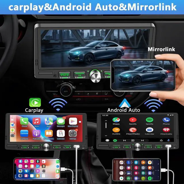 Alt view image 4 of 7 - Single Din Touchscreen Radio with Wireless Apple CarPlay & Android Auto, 6.9" IPS Car Stereo with Bluetooth, Mirror Link, FM/AM,EQ, USB/Type-C, SWC, HD Backup Camera, Microphone for Car Audio Upgrade