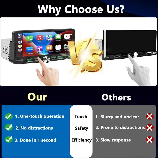 Alt view image 2 of 7 - Single Din Touchscreen Radio with Wireless Apple CarPlay & Android Auto, 6.9" IPS Car Stereo with Bluetooth, Mirror Link, FM/AM,EQ, USB/Type-C, SWC, HD Backup Camera, Microphone for Car Audio Upgrade