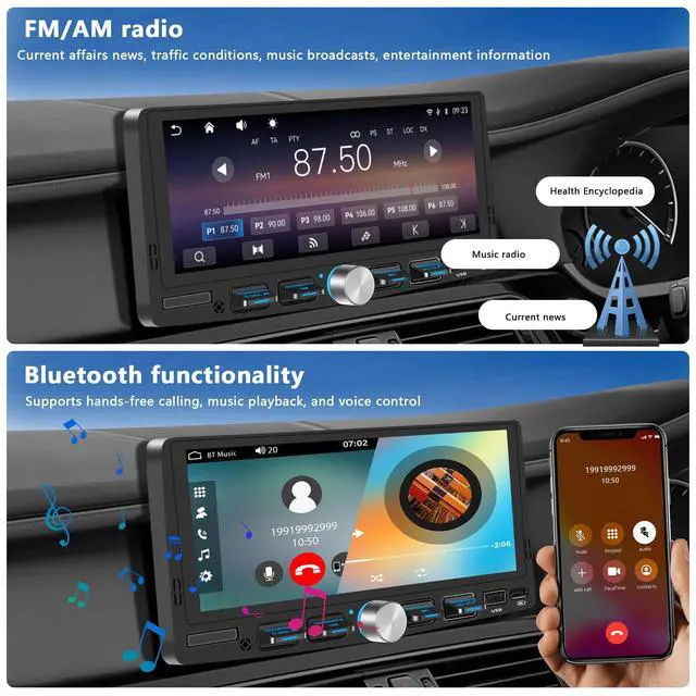 Alt view image 6 of 7 - Single Din Touchscreen Radio with Wireless Apple CarPlay & Android Auto, 6.9" IPS Car Stereo with Bluetooth, Mirror Link, FM/AM,EQ, USB/Type-C, SWC, HD Backup Camera, Microphone for Car Audio Upgrade