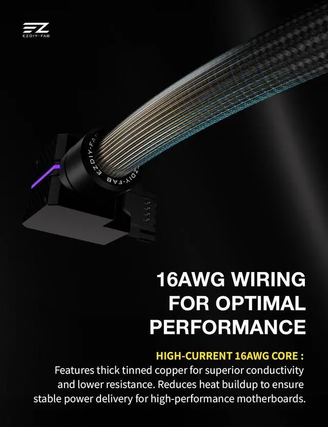 Alt view image 7 of 7 - UNIFAS ARGB 16-Pin 12VHPWR GPU Extension Cable for RTX 40/50 Series, 16AWG 90° Right-Angle 12V-2x6 PCIe 5.1 PSU Extension Cable, 5V 3-Pin RGB Sync, Unified Cable Design, Reverse Type, Black