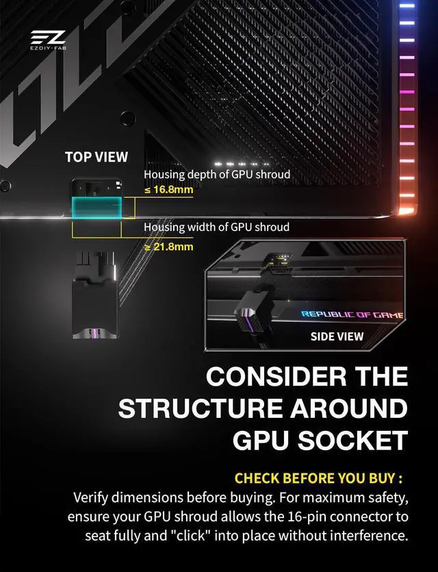 Alt view image 6 of 7 - UNIFAS ARGB 16-Pin 12VHPWR GPU Extension Cable for RTX 40/50 Series, 16AWG 90° Right-Angle 12V-2x6 PCIe 5.1 PSU Extension Cable, 5V 3-Pin RGB Sync, Unified Cable Design, Reverse Type, Black