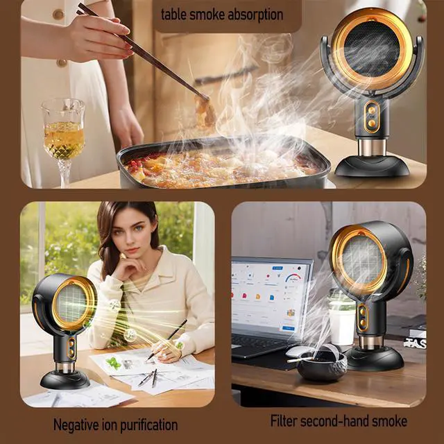 Alt view image 5 of 7 - PuffHide Purifier for Smoking Indoors, Portable Exhaust Fan, Rechargeable Adjustable Angle Range Hood, for Smoking Indoors for Kitchens, Indoor BBQ, (Gold)