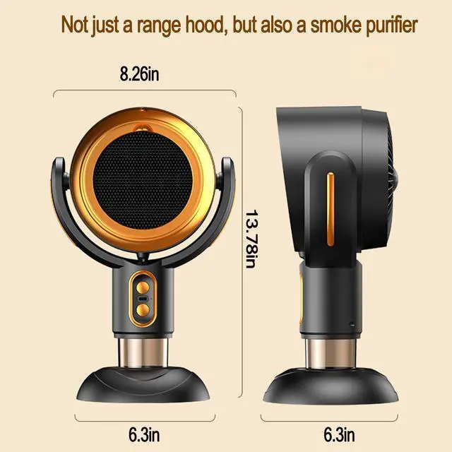 Alt view image 2 of 7 - PuffHide Indoor Purifier Fan, Portable Smoke Fan with Adjustable Angle & Washable Filter, Compact Exhaust Fan for Indoor Use, BBQ & Hot Pot (Black-Gold)