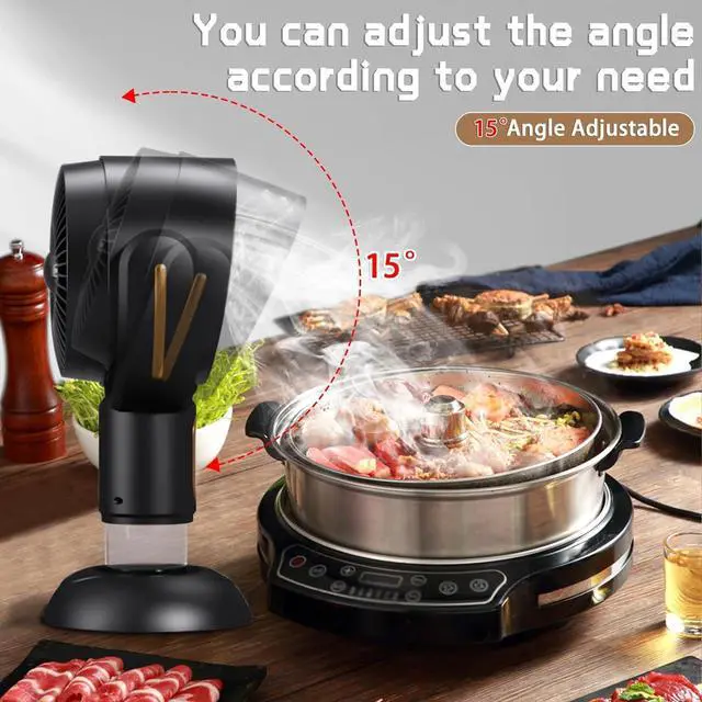 Alt view image 4 of 7 - PuffHide Indoor Purifier Fan, Portable Smoke Fan with Adjustable Angle & Washable Filter, Compact Exhaust Fan for Indoor Use, BBQ & Hot Pot (Black-Gold)