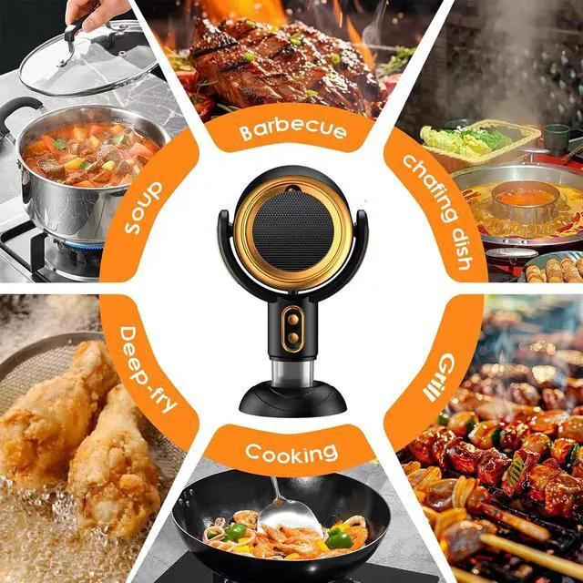 Alt view image 7 of 7 - PuffHide Indoor Purifier Fan, Portable Smoke Fan with Adjustable Angle & Washable Filter, Compact Exhaust Fan for Indoor Use, BBQ & Hot Pot (Black-Gold)