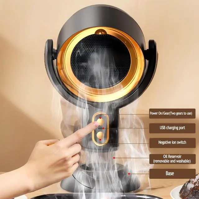 Alt view image 4 of 7 - PuffHide Purifier for Smoking Indoors, Portable Exhaust Fan, Rechargeable Adjustable Angle Range Hood, for Smoking Indoors for Kitchens, Indoor BBQ, (Gold)