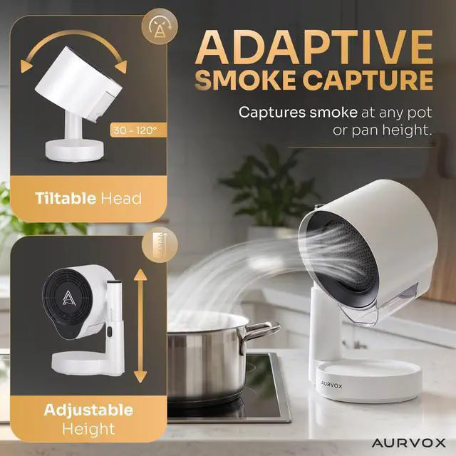 Alt view image 3 of 7 - Portable Range Hood Ductless Kitchen Exhaust Fan, 3-Speed Desktop Exhaust Fan with Adjustable Height, Low-Noise Smoke Control for Apartments, Indoor BBQ, RV & Dorm
