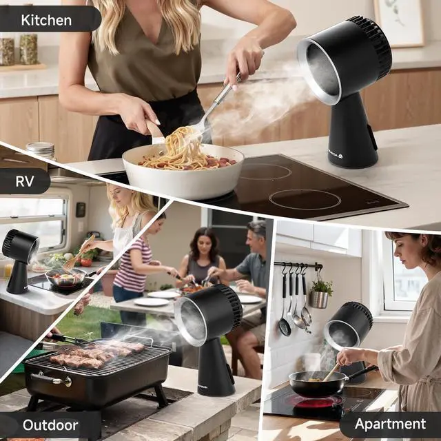 Alt view image 7 of 7 - Portable Range Hood Kitchen,10 Layer Filter Compact Desktop Exhaust Fan, Powerful 3-Speed Smoke Removal, Low Noise Countertop Range Hood, Oil Cup, for Apartments, Dorm, RV, Indoor BBQ