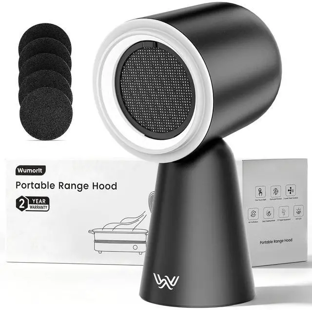 Main image of Portable Range Hood with Light, Desktop Kitchen Exhaust Fan with Water Washing Self-Cleaning Mode, 12° Adjustable Head, 3-Speed, Low Noise, Ideal for Apartment, RV, Indoor Hot Pot and BBQ
