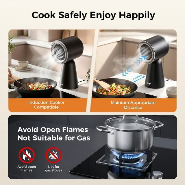 Alt view image 5 of 7 - Portable Range Hood with Light, Desktop Kitchen Exhaust Fan with Water Washing Self-Cleaning Mode, 12° Adjustable Head, 3-Speed, Low Noise, Ideal for Apartment, RV, Indoor Hot Pot and BBQ