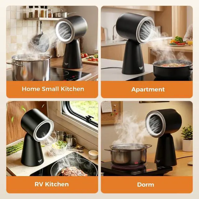 Alt view image 6 of 7 - Portable Range Hood with Light, Desktop Kitchen Exhaust Fan with Water Washing Self-Cleaning Mode, 12° Adjustable Head, 3-Speed, Low Noise, Ideal for Apartment, RV, Indoor Hot Pot and BBQ