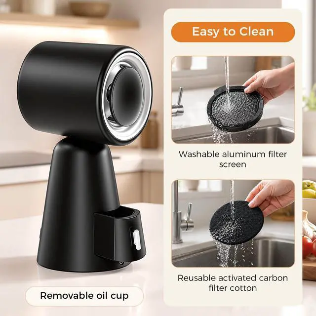 Alt view image 7 of 7 - Portable Range Hood with Light, Desktop Kitchen Exhaust Fan with Water Washing Self-Cleaning Mode, 12° Adjustable Head, 3-Speed, Low Noise, Ideal for Apartment, RV, Indoor Hot Pot and BBQ