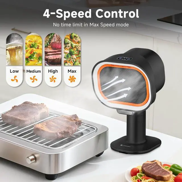Alt view image 7 of 7 - Portable Range Hood - 4-Speed Adjustable Exhaust Fan with Telescoping Height & 40° Tilt Low Noise 52dB, Large-Caliber Aluminum Filter + Oil Cup & 10 Carbon Cotton Filters for Indoor BBQ/Hot Pot/RV