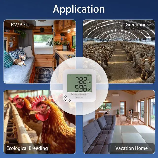 Alt view image 2 of 7 - Remote WiFi Temperature & Humidity Sensor, No Subscription 24/7 Remote Temp Monitor with Email, Text Alerts, Sound & Light Alarm, Idea for RV, Pet, Greenhouse, Farm, Freezer, Server Room
