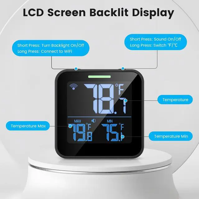 Alt view image 5 of 7 - Upgraded Refrigerator Thermometer with Alarm, Smart Digital WiFi Freezer Thermometer with App Control, Buzzer Alerts & LCD Backlit Display for Fridge, Freezer, Hot Tub(Only Support 2.4G Wi-Fi)