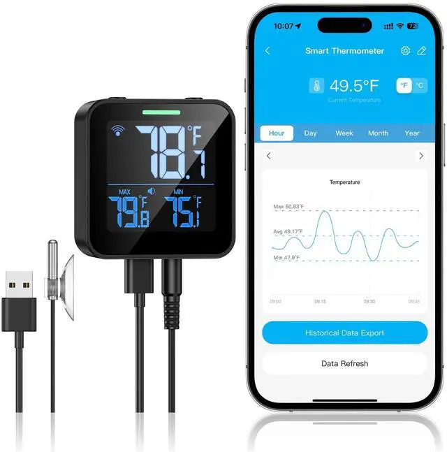 Main image of Upgraded Refrigerator Thermometer with Alarm, Smart Digital WiFi Freezer Thermometer with App Control, Buzzer Alerts & LCD Backlit Display for Fridge, Freezer, Hot Tub(Only Support 2.4G Wi-Fi)