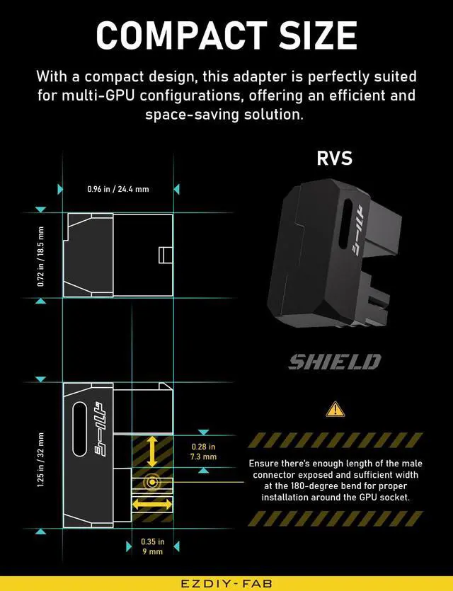 Alt view image 7 of 7 - Shield Series 8-Pin PCIe GPU Power Adapter,180-Degree U-Turn Angled Connector, Aluminum Design for Graphics Cards Reverse Type,Black-1 Pack