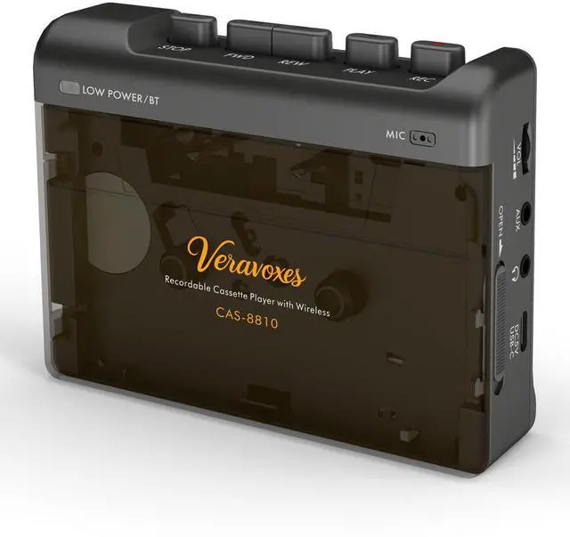 Main image of Portable Bluetooth Cassette Tape Player, Cassette Player Recorder,Equipped with Headphone and AUX Ports, Support AUX Line in Record,Built-in Microphone, Powered by DC or AA Battery (Black)