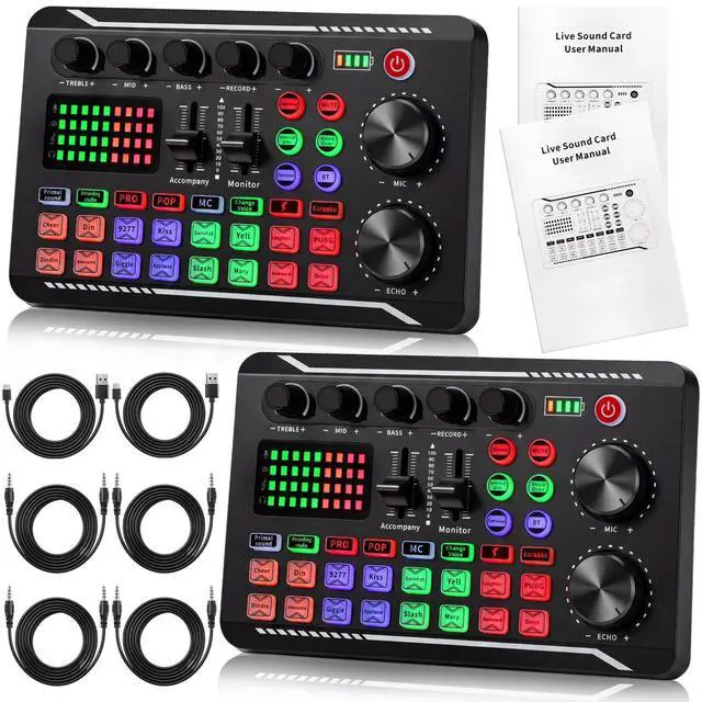 Main image of 2 Pack Professional F998 Live Sound Card Audio Mixer Portable Podcast Audio Interface with Sound Effects & Voice Changer for Live Streaming, Recording, Gaming