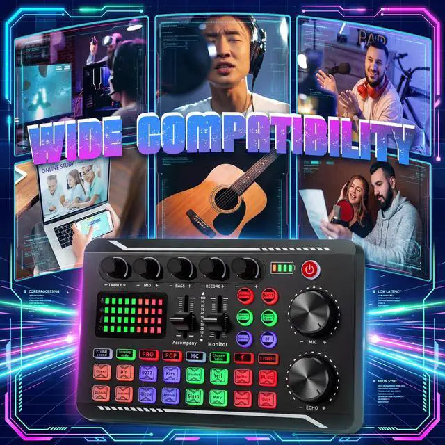 Alt view image 6 of 7 - 2 Pack Professional F998 Live Sound Card Audio Mixer Portable Podcast Audio Interface with Sound Effects & Voice Changer for Live Streaming, Recording, Gaming