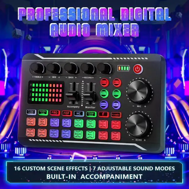 Alt view image 5 of 7 - 2 Pack Professional F998 Live Sound Card Audio Mixer Portable Podcast Audio Interface with Sound Effects & Voice Changer for Live Streaming, Recording, Gaming