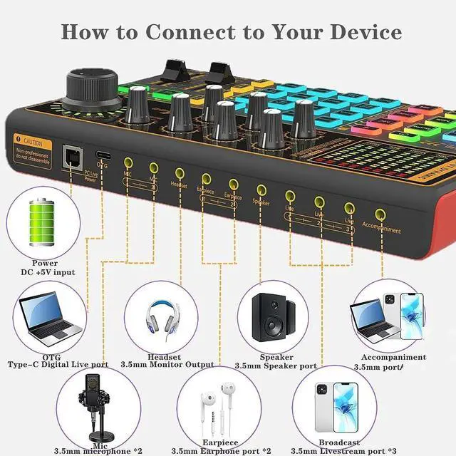 Alt view image 7 of 7 - Sound Mixer Board, Voice Changer Sound Card with Multiple Sound Effects - Live Sound Card