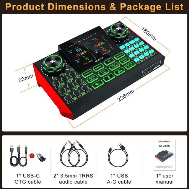 Alt view image 7 of 7 - G9 Live Sound Card Game audio mixer with built-in audio interface, compatible with smartphones and computers. Soundboard designed for live streaming and content creation.