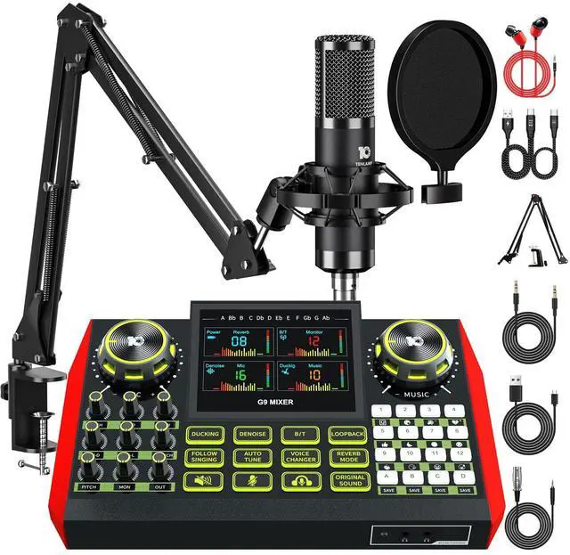 Main image of G9 Podcast Equipment Bundle,Audio Mixer Sound Board Live Sound Card,Podcast Microphone Bundle with 3.5mm Condenser Mic for PC & Phone,Podcasting,Live Streaming,Singing,Gaming,Voice Changer,Dj Set