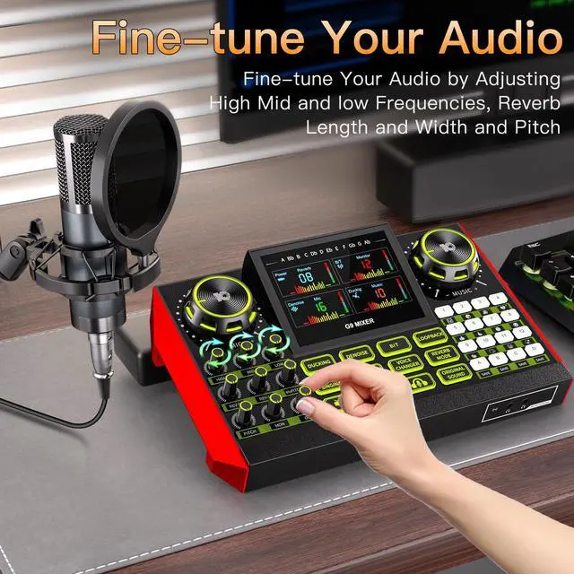 Alt view image 4 of 7 - G9 Podcast Equipment Bundle,Audio Mixer Sound Board Live Sound Card,Podcast Microphone Bundle with 3.5mm Condenser Mic for PC & Phone,Podcasting,Live Streaming,Singing,Gaming,Voice Changer,Dj Set