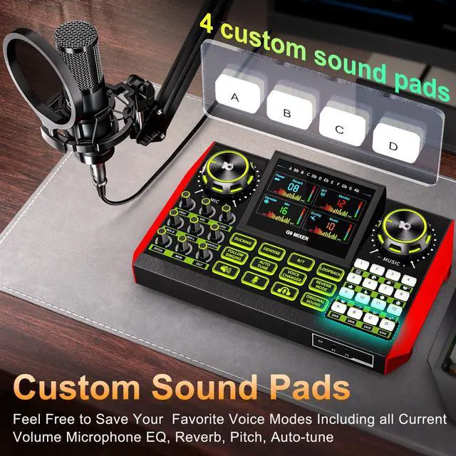 Alt view image 6 of 7 - G9 Podcast Equipment Bundle,Audio Mixer Sound Board Live Sound Card,Podcast Microphone Bundle with 3.5mm Condenser Mic for PC & Phone,Podcasting,Live Streaming,Singing,Gaming,Voice Changer,Dj Set