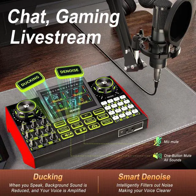 Alt view image 7 of 7 - G9 Podcast Equipment Bundle,Audio Mixer Sound Board Live Sound Card,Podcast Microphone Bundle with 3.5mm Condenser Mic for PC & Phone,Podcasting,Live Streaming,Singing,Gaming,Voice Changer,Dj Set