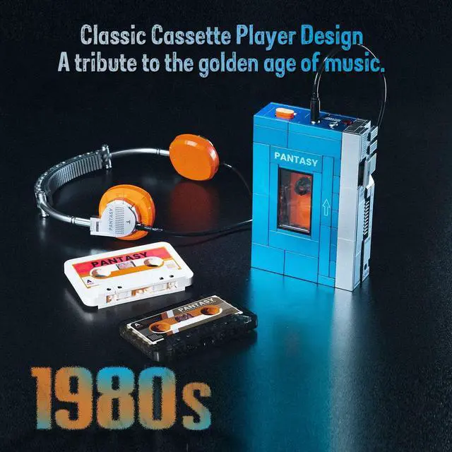 Alt view image 3 of 7 - Retro Cassette Player Building Set, 1970s Portable Tape Player Model with Interchangeable Cassettes & Headphones, Vintage Music Display Building Blocks for Adults